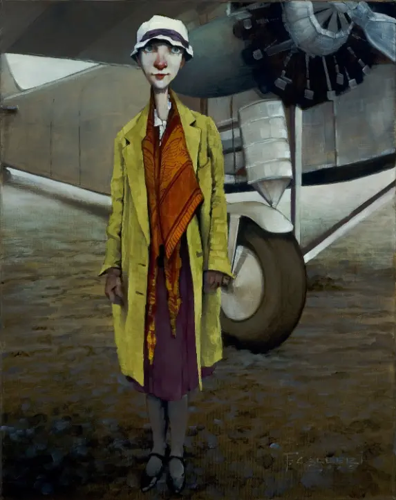 a painting of a model and an airplne